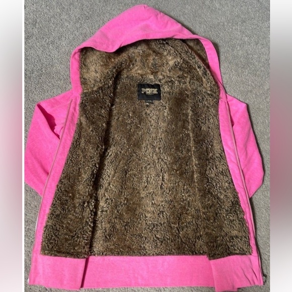 HTF VS PINK Bling Fur Lined Zip Up Hoodie - Picture 4 of 5